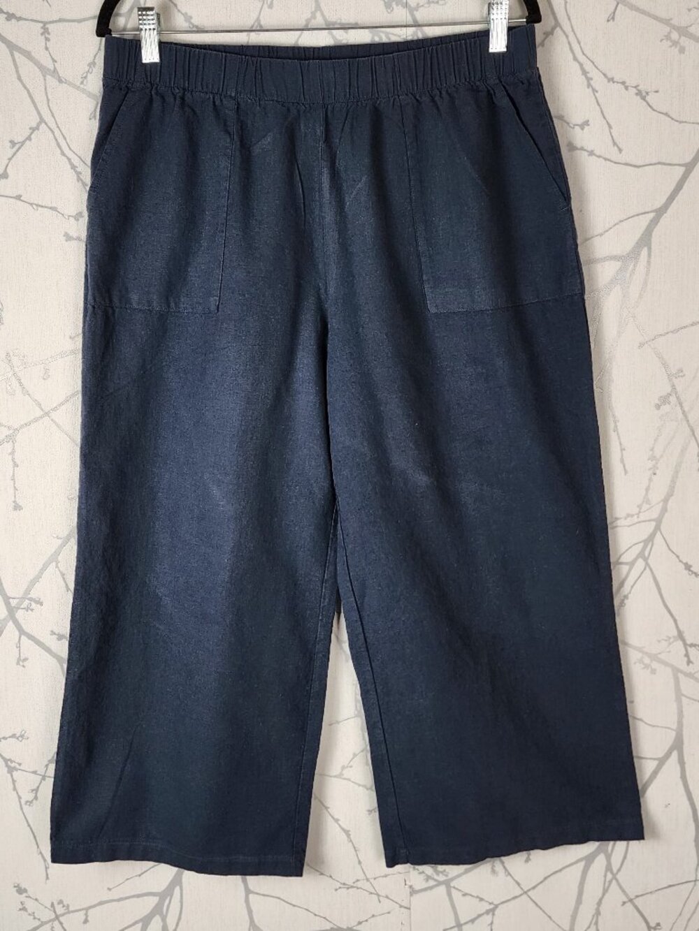 Felina Navy Linen Cotton Pull On Wide Leg Crop Pants